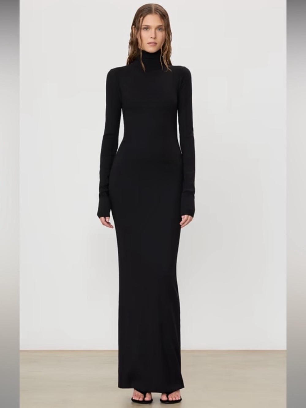 Eterne Long Sleeve Turtleneck Maxi Dress Black Small